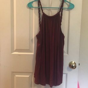 Burgundy tank top with braided straps